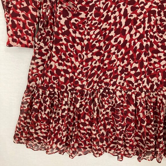 L.K.Bennett Red Burgundy Damiell Animal Print Round Neck Ruffle Hem Dress size 4 - Picture 14 of 14